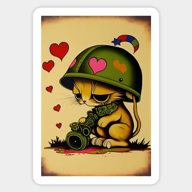 Valentine Army Cat with missile launcher Sticker by dholzric